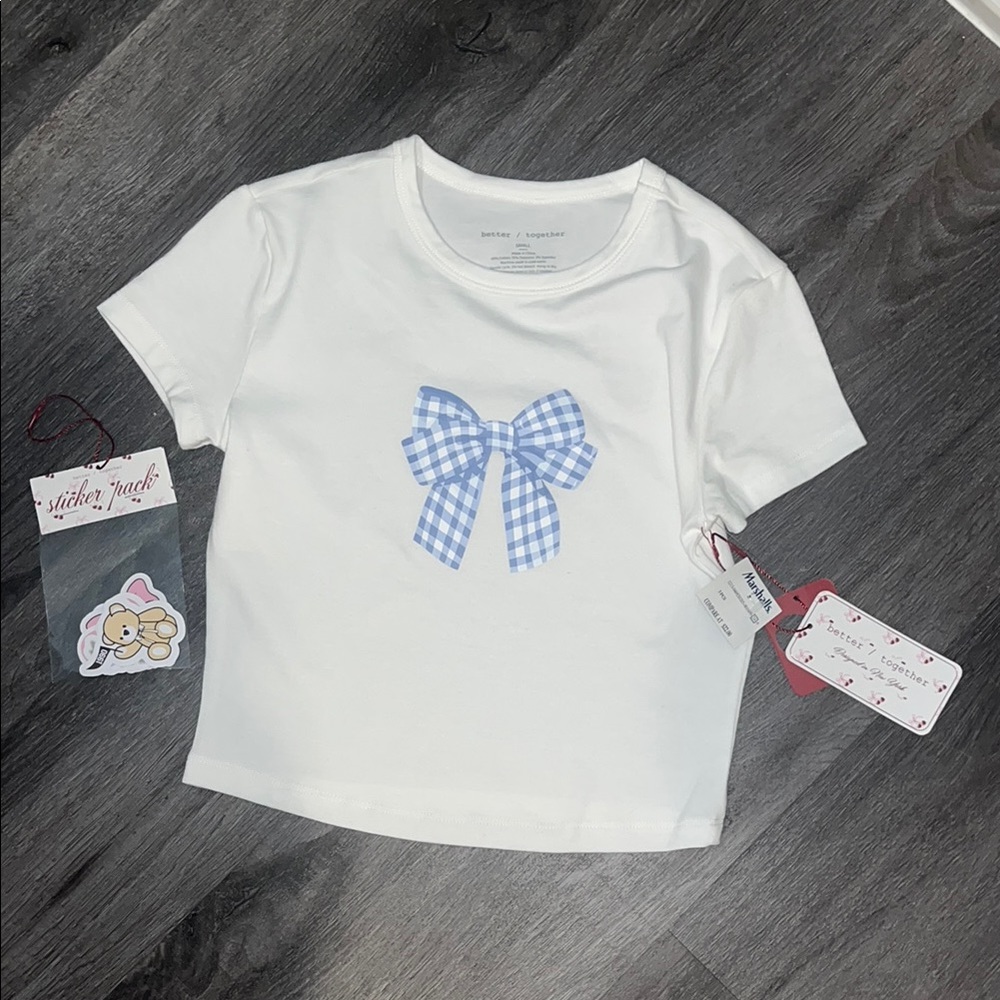White Shirt with Blue Bow